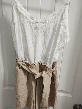 White Lace Trim Camisole Top - Womens Romper Size Large